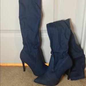 Denim Thigh high heels.
